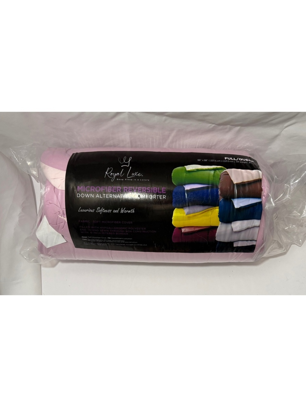 NEW Royal Luxe Reversible Down Alternative Comforter, Full/Queen Pink/mauve